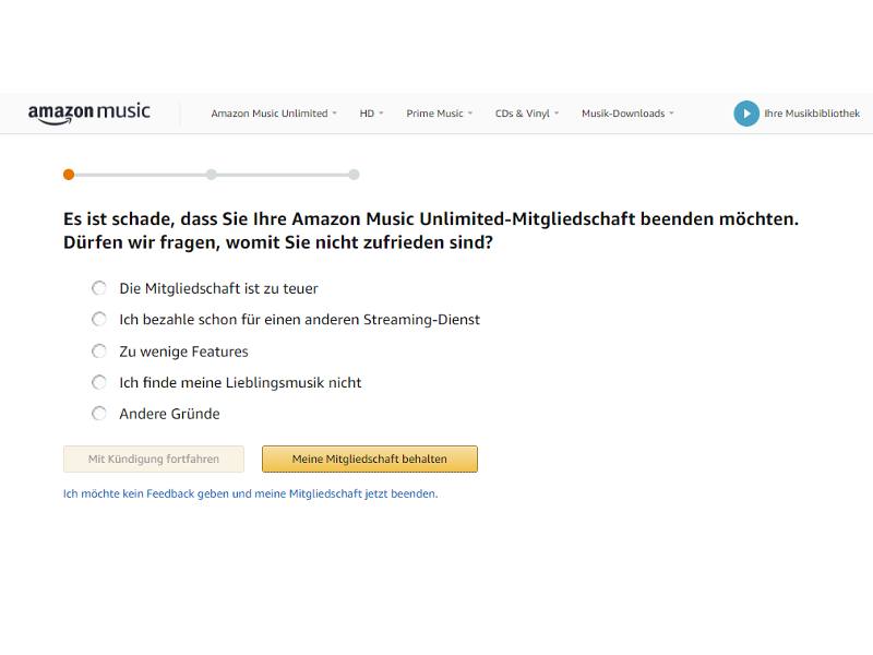 Amazon Music Unlimited Kündigung Grund angeben